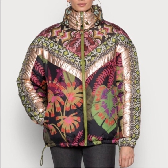 FARM Rio Tropical Rauti Metallic Revers Puffer Jacket Sz - Medium $300 SOLD OUT - Picture 1 of 16